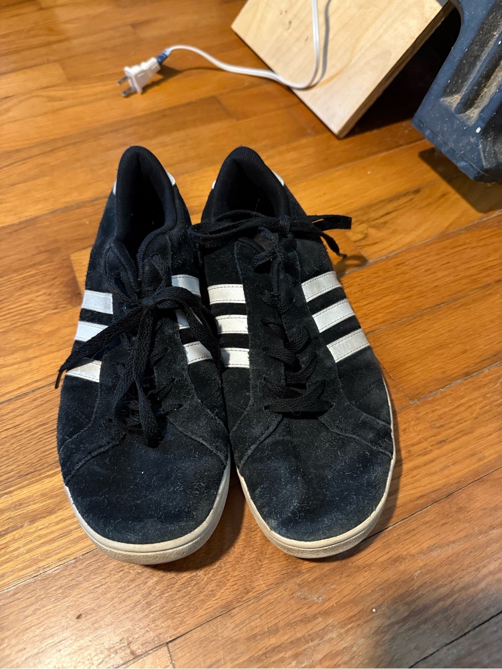 adidas Black Suede Sneakers with White Stripes